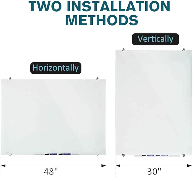 Magnetic Glass Whiteboard - Glass Dry Erase Board 48"x30" Large Frameless Tempered Glass Board for Walls Office School and Home