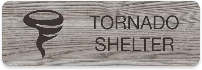 Tornado Shelter Ash Grey Sign / 3" x 9" Adhesive Mount Severe Weather Storm Shelter Sign/Restaurant Small Business Wall Door Emergency Space/Made In The USA