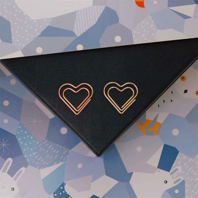 OWLFAVO 50pcs Heart Shape Paper Clips with Clear Box, Rose Gold and Yellow Gold, Funny Cute Paperclips Bookmarks Planner Clips for Fun Office Supplies School Gifts Wedding Decoration
