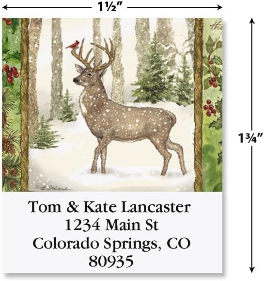 Christmas Pine Square Return Address Labels - Set of 144 1-1/2" x 1-3/4" Self-Adhesive, Flat-Sheet Labels