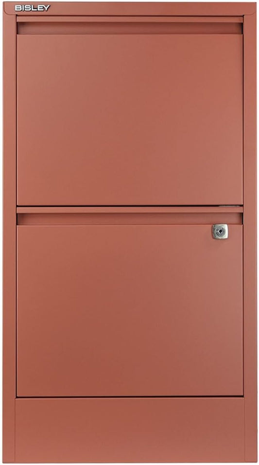 Bisley 2-Drawer Flush Front Vertical File Cabinet - Coral, 2 Hanging File Drawers, Powder-Coated Steel, Locking Drawers