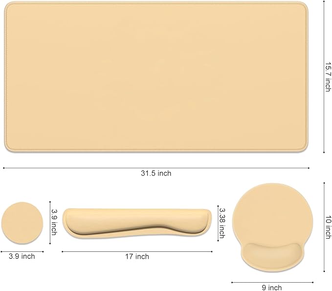 Dapesuom Large Gaming Mouse Pad, Mouse Pads with Wrist Rest Wrist Support, 4in1 XXL Desk Mat Desk Pad + Ergonomic MousePad + Memory Foam Keyboard Mat Wrist Rest + Coaster Set for Computer,Navajo White