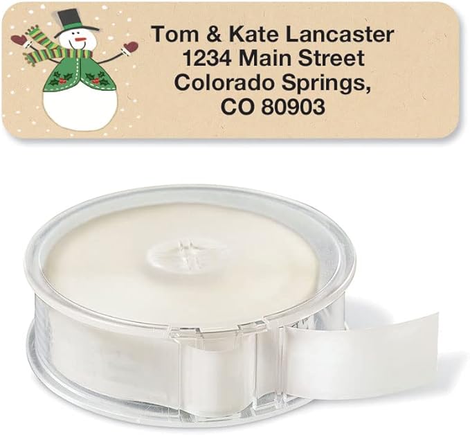 Krafty Christmas Rolled Personalized Return Address Mailing Labels with Dispenser, Set of 250, 5 Designs, Small ¾ x 2½ Inch Size, Custom Self-Adhesive Sticker Roll, by Colorful Images