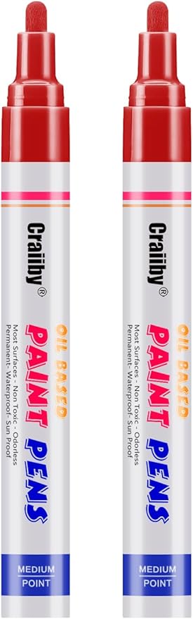 Red Paint Markers, 2 Pack Oil-Based Waterproof Quick Dry Permanent Paint Pen Set for Rocks Painting, Wood, Fabric, Plastic, Canvas, Glass, Mugs, Metal, Tire, Stone, DIY Craft