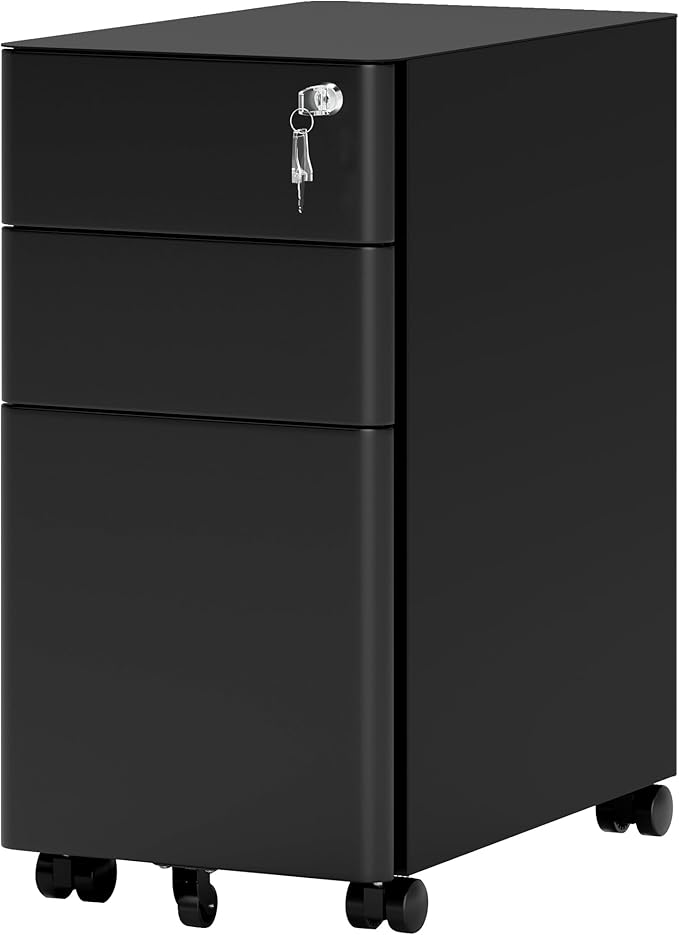 YITAHOME 3-Drawer File Cabinet, Lockable Mobile Filing Cabinet for A4/Letter/Legal Size Folder, Vertical File Cabinet for Home Office, Installed Except Casters, Black