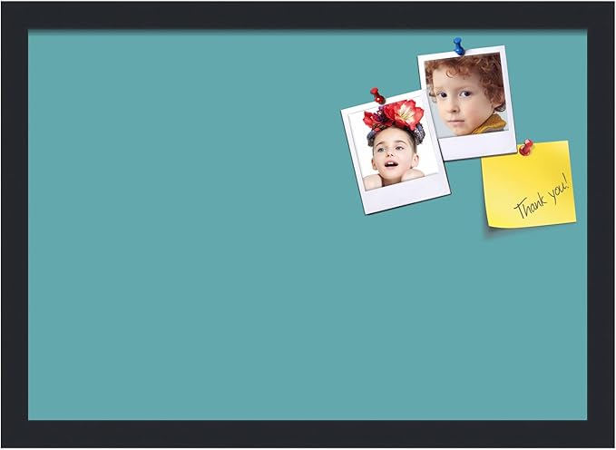 PinPix 20x14 Inch Cork Bulletin Board. This Decorative Framed Pin Board Comes with Aqua Pastel Design and a Satin Black Frame. Ideal for Home Office Decor or Message Board (PinPix-1806)