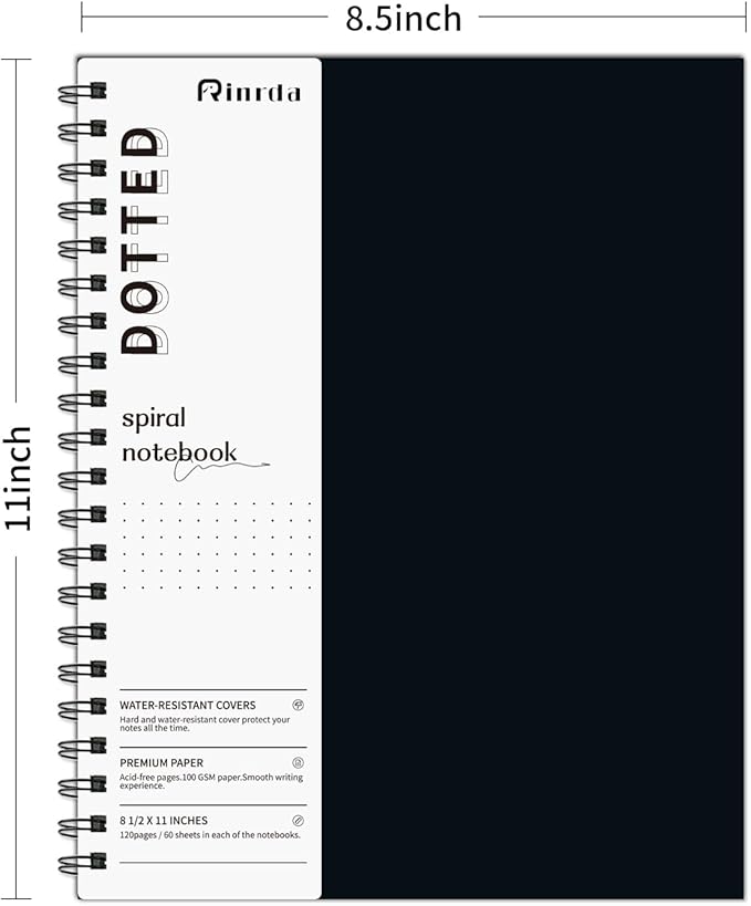 Dotted Journal Spiral Notebook 8.5" x 11"-4 Pack Dot Grid Notebook Hardcover Notebook 120 Pages 100 GSM Thick Dotted Paper Notebook Hardcover Journal for School, Office, Artist