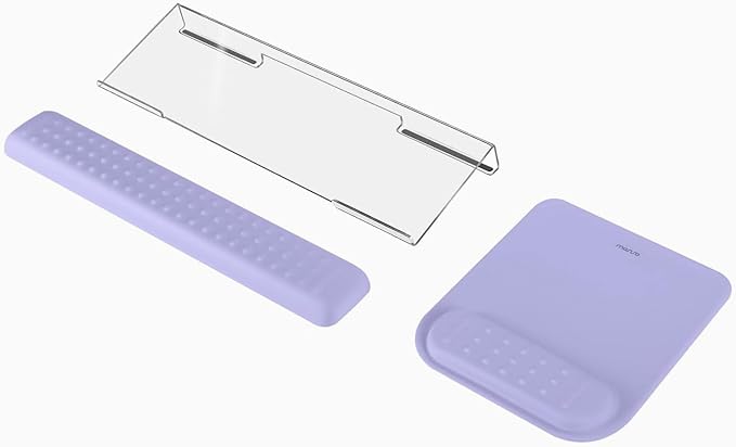 MOSISO Computer Keyboard Stand&Wrist Rest Support for Keyboard &Mouse Pad Set, Ergonomic Massage Wrist Rest Set, Easy Typing Working Acrylic Clear Stand for Office Home, Purple