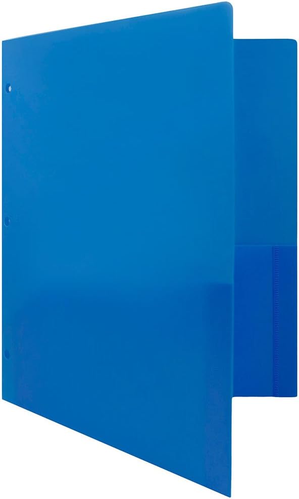 JAM PAPER Heavy Duty Plastic 3 Hole Punch School Folders with Pockets - Blue - 6/Pack