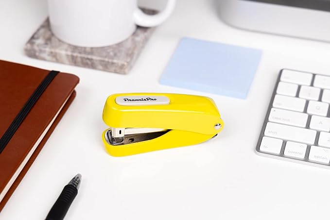 Praxxis Pro Office Supplies - Aria-Plus Half-Strip Mini Stapler - Durable, Compact, and Colorful Stapler for Office and Travel Use, Compatible with Standard 26/6 Staples, Yellow
