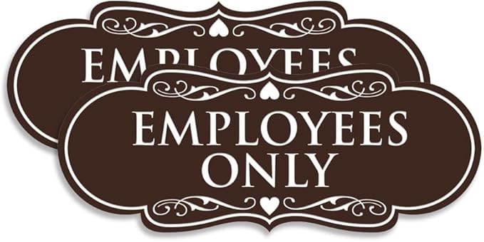 Designer EMPLOYEES ONLY Sign | Easy Installation | Office or Business Signs | Workplace Safety - Dark Brown - Medium (2 Pack)