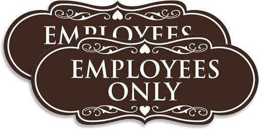 Designer EMPLOYEES ONLY Sign | Easy Installation | Office or Business Signs | Workplace Safety - Dark Brown - Small (2 Pack)