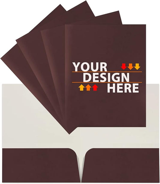 JAM PAPER Custom Printed Semi-Gloss Folders with Round Corner Pockets - Personalized Logo & Text - 10 pt C2S - Brown - 250/Pack
