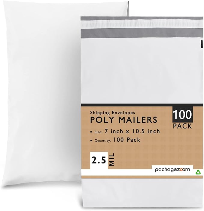 PackageZoom Poly Mailers 7.5x10 100 Pcs Self-Seal Shipping Envelopes For Businesses, Strong Adhesive Mailing Bags, Tear & Water-Resistant Protective Shipping Bags Light Grey