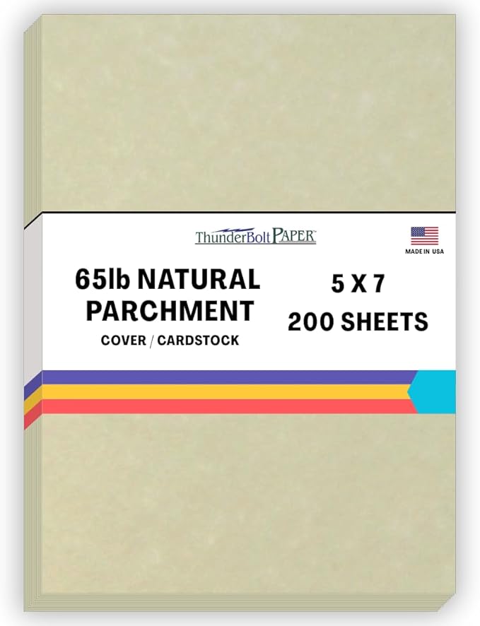 200 Natural Parchment 65lb Cover Paper Sheets 5 X 7 Inches Cardstock Weight Colored Sheets 5" X 7" (5X7 Inches) Photo|Card|Frame Size - Printable Old Parchment Semblance