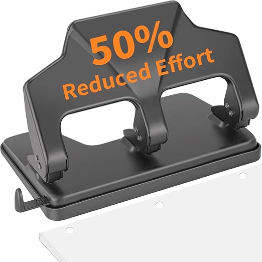 Heavy Duty 3 Hole Punch, 40-Sheet Heavy Duty Paper Punch, 50% Reduced Effort 3-Hole Punch, AFMAT Metal Hole Puncher 3 Ring, Three-Hole Paper Puncher w/Large Chip Tray for Classroom, Office, Silver