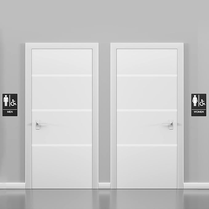 Unisex Bathroom Signs, Restroom Sign for Business - 9" by 6" - ADA Compliant with Braille & Handicap Symbol - Strong Double-Sided Adhesives - Perfect for Offices & Public Buildings