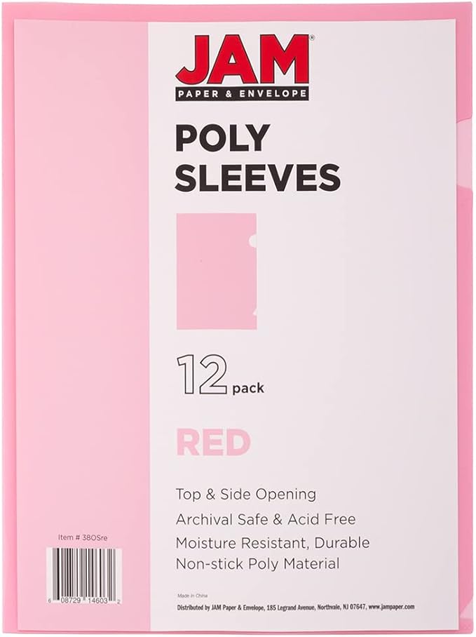 JAM PAPER Plastic Sleeves - Letter Size - 9 x 11 1/2 - Pink Project Pockets - 120 Bulk Page Protectors/Pack