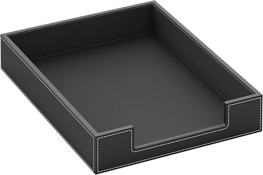 Leather Letter Tray, THIPOTEN Elegant Desk Organizer for Office Supplies, Mail, Paper, File, Magazine, Perfect Office Organization for Desktop(Black)
