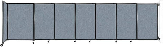 Wall-Mounted Sliding StraightWall Room Divider | Adjustable Widths | Locking Wheels | Room Separator | Up to 15'6" Wide x 4' Tall Powder Blue Fabric Panels
