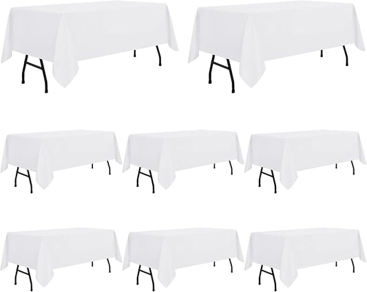 sancua 8 Pack White Tablecloth 60 x 84 Inch, Rectangle Table Cloth for 4ft Tables - Stain and Wrinkle Resistant Washable Polyester Table Cover for Dining Wedding Banquet Party Buffet Restaurant