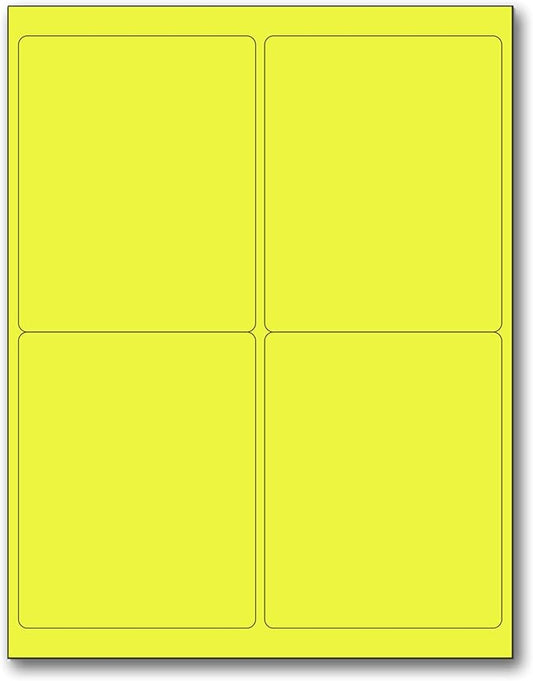 NextDayLabels - 8-1/2 x 11" Neon Color High Light Fluorescent Labels for Laser & Inkjet Printer (Yellow Fluorescent, 4 x 5" - 4 Per Page | 100 Labels)