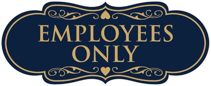 Designer EMPLOYEES ONLY Sign | Easy Installation | Office or Business Signs | Workplace Safety - Blue/Gold - Large (1 Pack)