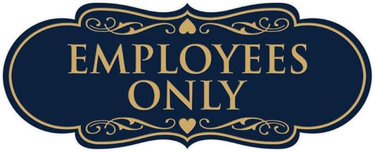 Designer EMPLOYEES ONLY Sign | Easy Installation | Office or Business Signs | Workplace Safety - Blue/Gold - Large (1 Pack)