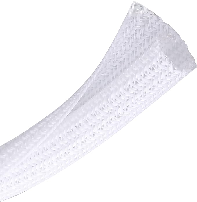 CrocSee 25ft - 1 inch Braided Cable Management Sleeve Cord Protector - Self-Wrapping Split Wire Loom for TV/Computer/Home Theater/Engine Bay - White
