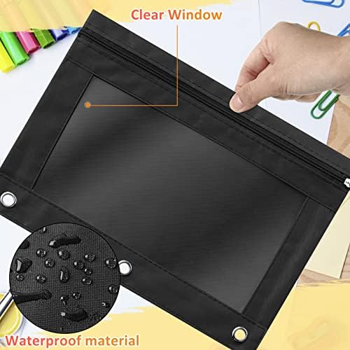 Marspark 48 PCS Pouch Bag for 3 Ring Binder - Bulk Zipper Pencil Binder Pouches with Clear Window for School Office Utensils Storage Supplies(Black)