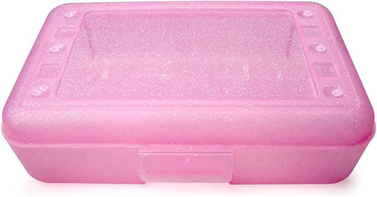 Craft County | Transparent Pencil Box | Colored Utility Box Storage Office Supplies Organizer | Pink Sparkle