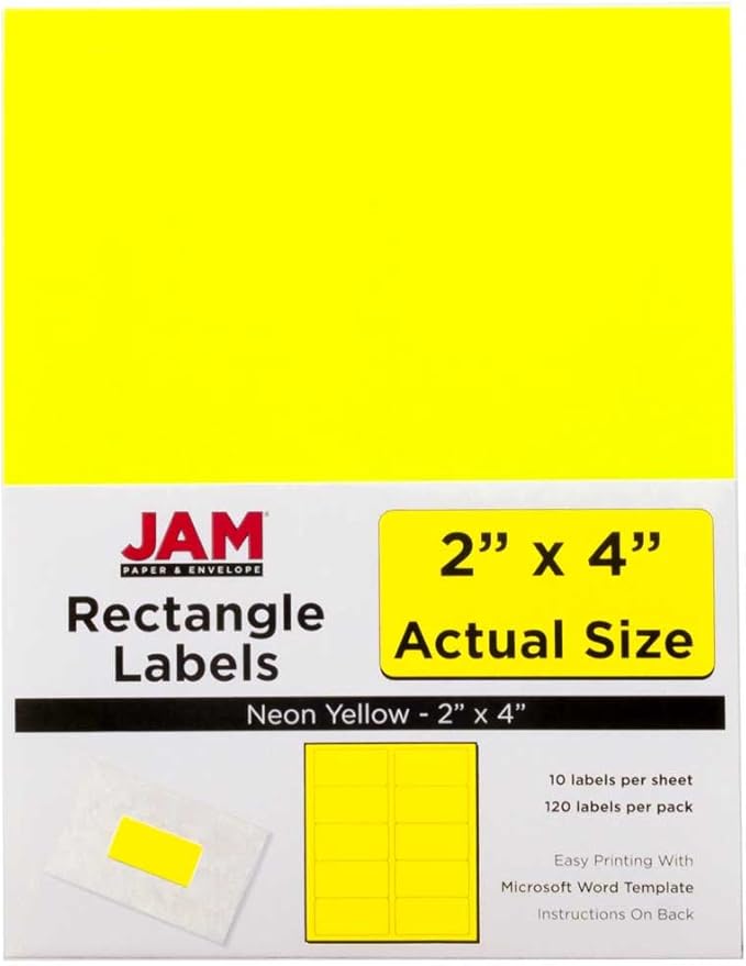 JAM PAPER Shipping Address Labels - Standard Mailing - 2 x 4 - Assorted Bright Neon Fluorescent - 6 Packs of 20 Labels - 120 Labels Total