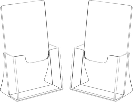 HIIMIEI 2 Pack 4 inch Wide Acrylic Brochure Holders for Pamphlets, Cards, Brochures, Magazines, Literature, Pamphlets Display Stand for Countertop