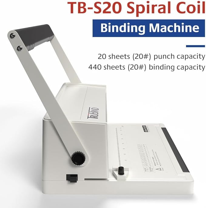 TruBind Manual Coil Binding Machine with Adjustable Side Margin | 20 Sheet Punch Capacity | Bind up to 440 Sheets with 4:1 Pitch | 2-Year Warranty | Heavy-Duty Coil Crimping Pliers Included