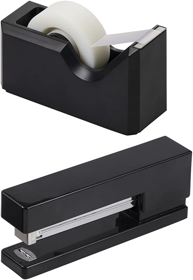 JAM PAPER Office & Desk Sets - 1 Stapler & 1 Tape Dispenser - Black - 2/Pack