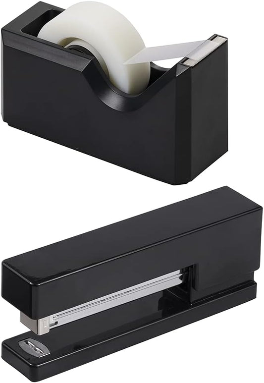 JAM PAPER Office & Desk Sets - 1 Stapler & 1 Tape Dispenser - Black - 2/Pack