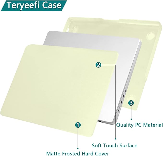 Teryeefi Case Cover for MacBook Pro 16 Inch M4 M3 M2 M1 (2025 2024-2021 Release) A3403 A3186 A2485 A2780 A2991 Model, Matte PC Hard+Keyboard Cover+Screen Protector+Type C Adapter, Yellow
