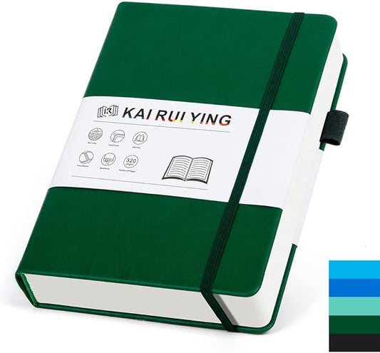 KaiRuiYing Lined Journal Notebook with Pen Holder, 320 Pages, 5.5'' × 8.6'' Medium Size A5-100 GSM Thick Paper, for Writing, Work, Office, Leather Hardcover