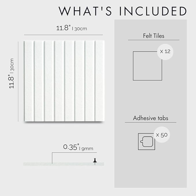 Large Cork Boards for Walls Black Felt Board Alternative - Slat Wall Paneling, Felt Bulletin Board Tiles for Office Decor, Push pin Board Office Wall Organizer -12-Pack (Milky White)