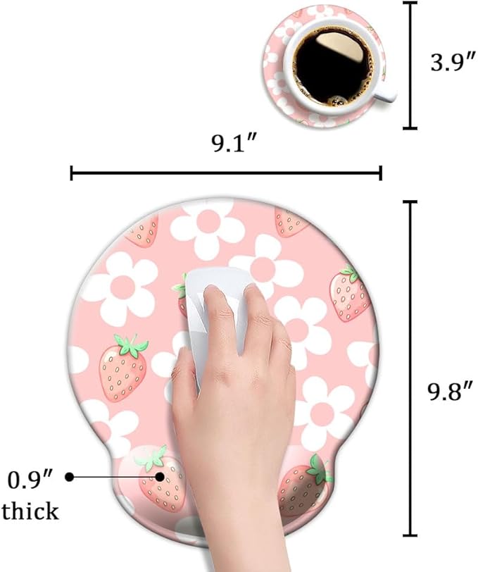 Ergo Comfort Gel Wrist Rest Mouse Pad-Ergonomic Office Mousepad with Wrist Support-Non-Slip, Design Desk Accessories Mat for Home&Game Decor Pink Floral Kawaii