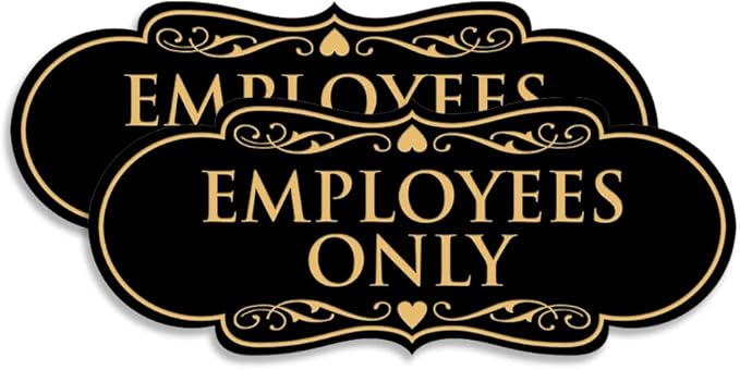 Designer EMPLOYEES ONLY Sign | Easy Installation | Office or Business Signs | Workplace Safety - Black/Gold - Small (2 Pack)