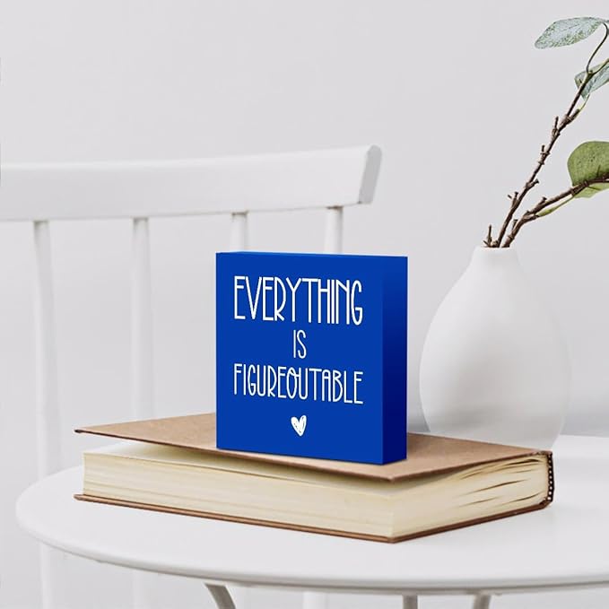Inspirational Wooden Box Sign Office Decor Motivational Gifts Decorative Positive Affirmations Office Desk Decor for Tabletop Bookshelf Home Meeting Room Bedroom Rustic Square Wall Decor Blue