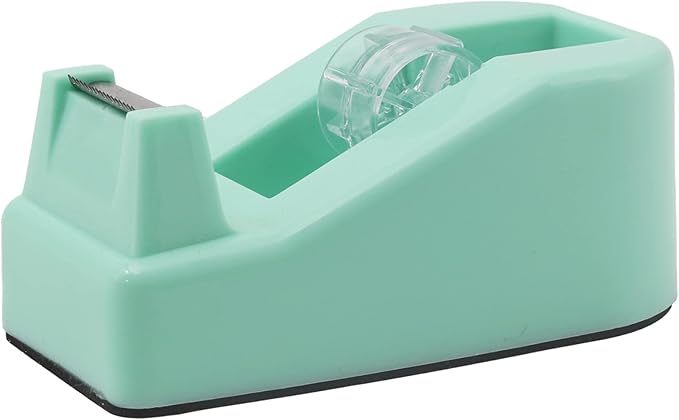 Desktop Tape Dispenser Heavy Duty Desk Accessories Floral Office Tape Dispensers, Weighted Non-Skid Base, Macaron Green