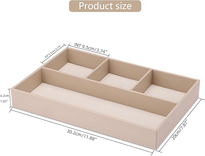 KINGFOM 4-Slot Leather Drawer Tray Desk Stationery Sundries Organizer Storage Box Pen Pencil Holder Case Container (Dark Beige)