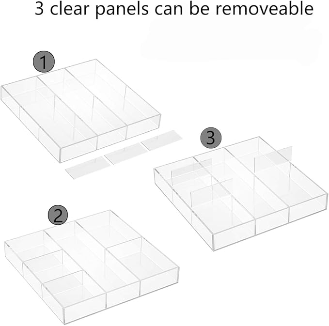 HIIMIEI Acrylic Drawer Organizer, 6 Section Clear Makeup Tray Organizer for Drawer Office Bedroom(11.8x11.8 inch)