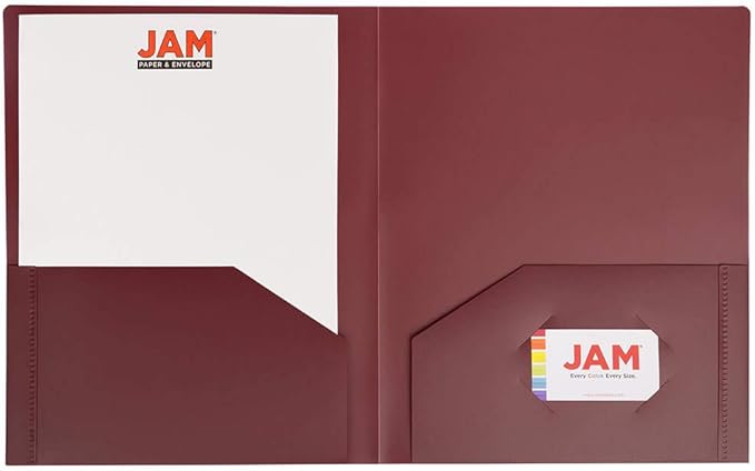JAM PAPER Heavy Duty Plastic 2 Pocket Extra Tough School Folders - Burgundy - 6/Pack