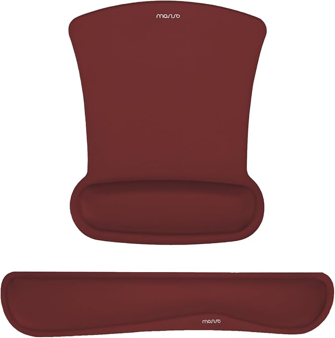 MOSISO Wrist Rest Support for Mouse Pad & Keyboard Set, Ergonomic Mousepad Non-Slip Base Home/Office Pain Relief & Easy Typing Cushion with Neoprene Cloth & Raised Memory Foam, Wine Red