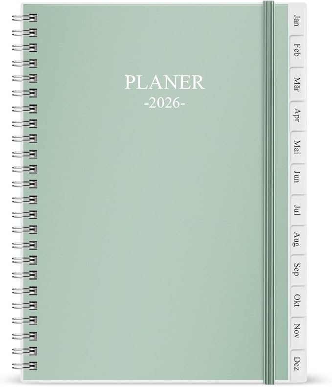 2026 Planner - Monthly Planner Runs January 2026 to December 2026, 6.25" x 8.25", 12 Monthly Tabs, 14 Notes Page, Inner Pocket, Flexible Cover with Twin-Wire Binding, Planners 2026, Green