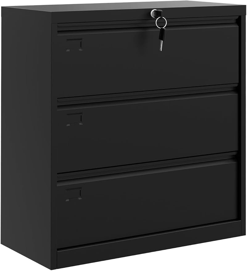 GarveeHome Lateral File Cabinet 3 Drawer, Metal Filing Cabinet with Lock & Keys, Fit Letter/Legal/A4 Size Documents, Easy to Assemble for Home Office & Workspaces
