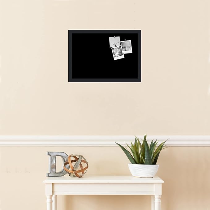 PinPix 19x13 Inch Cork Bulletin Board. This Decorative Framed Pin Board Comes with Solid Black Design and a Satin Black Frame. Ideal for Home Office Decor or Message Board (PinPix-622)